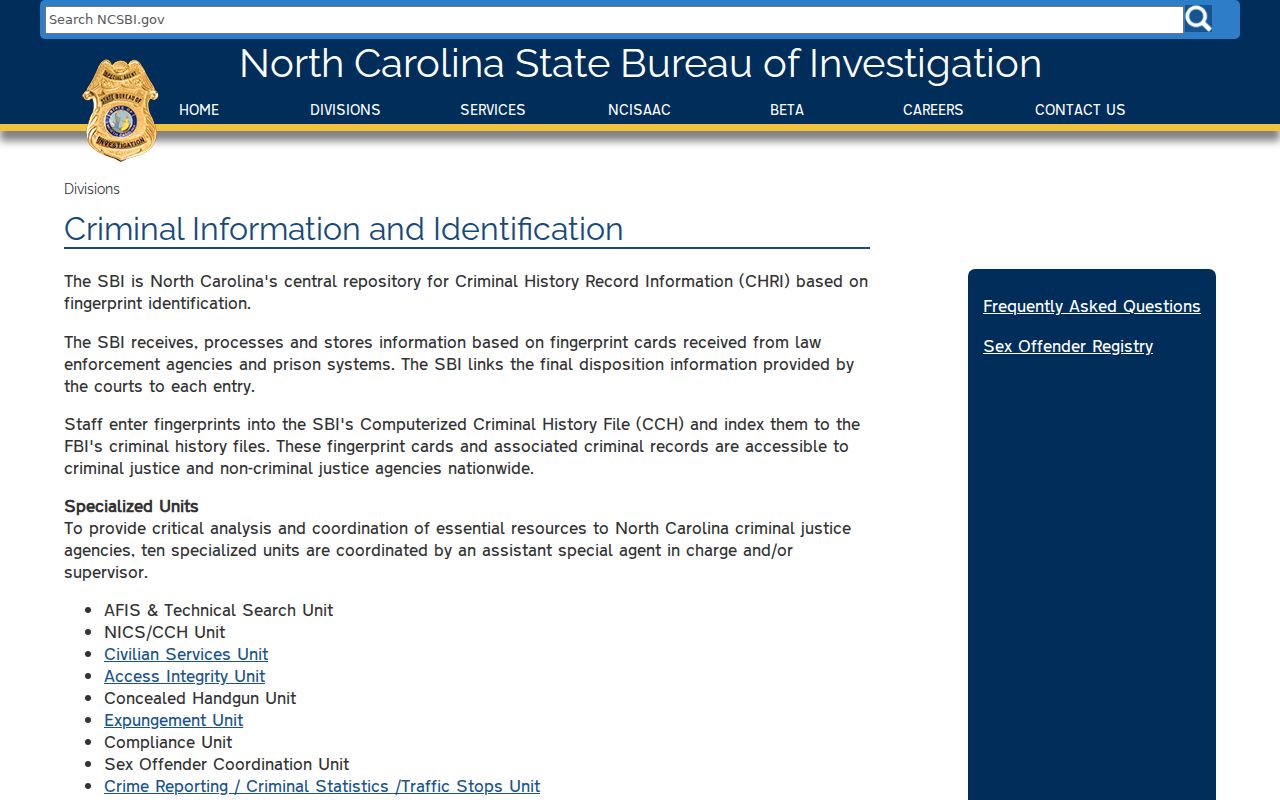 Beaufort criminal history route through North Carolina SBI repository