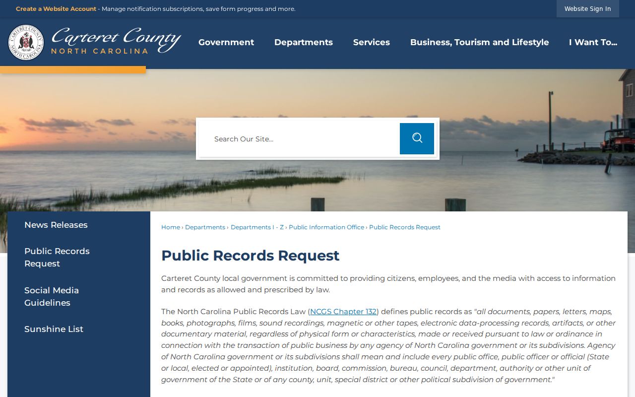 Carteret County criminal records request form
