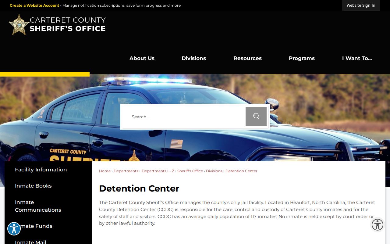 Carteret County criminal booking records detention center