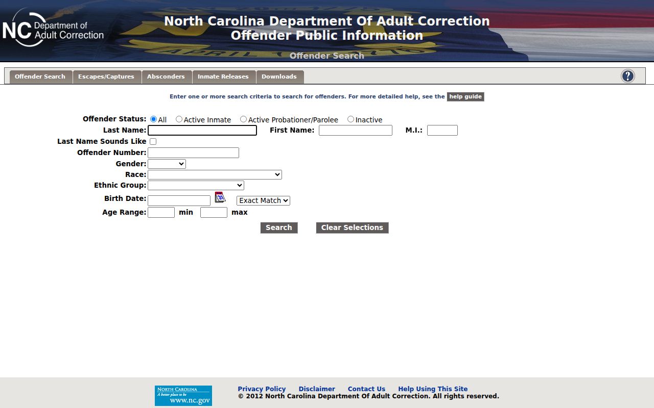 Carteret County criminal records in NCDAC offender search