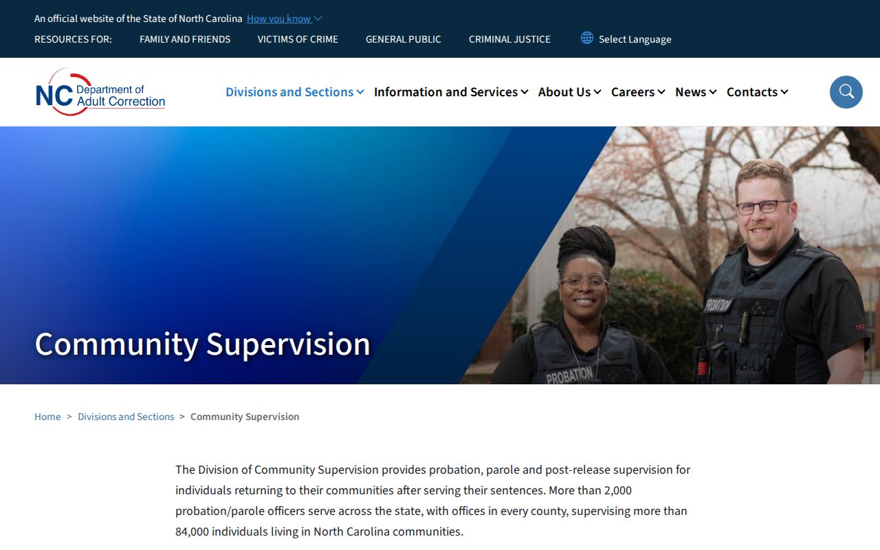 Carteret County criminal supervision records through NCDAC