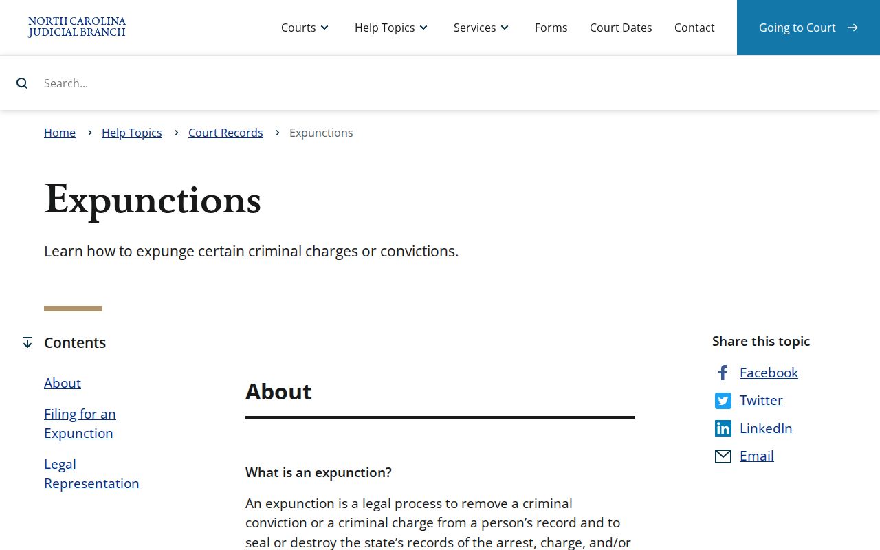 Carteret County criminal court case expunction process