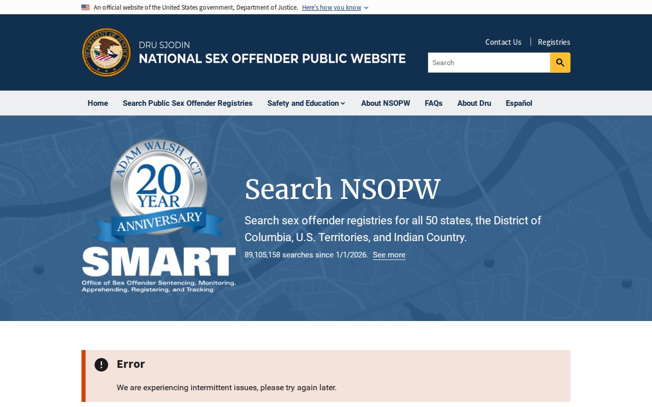 National Sex Offender Public Website search interface