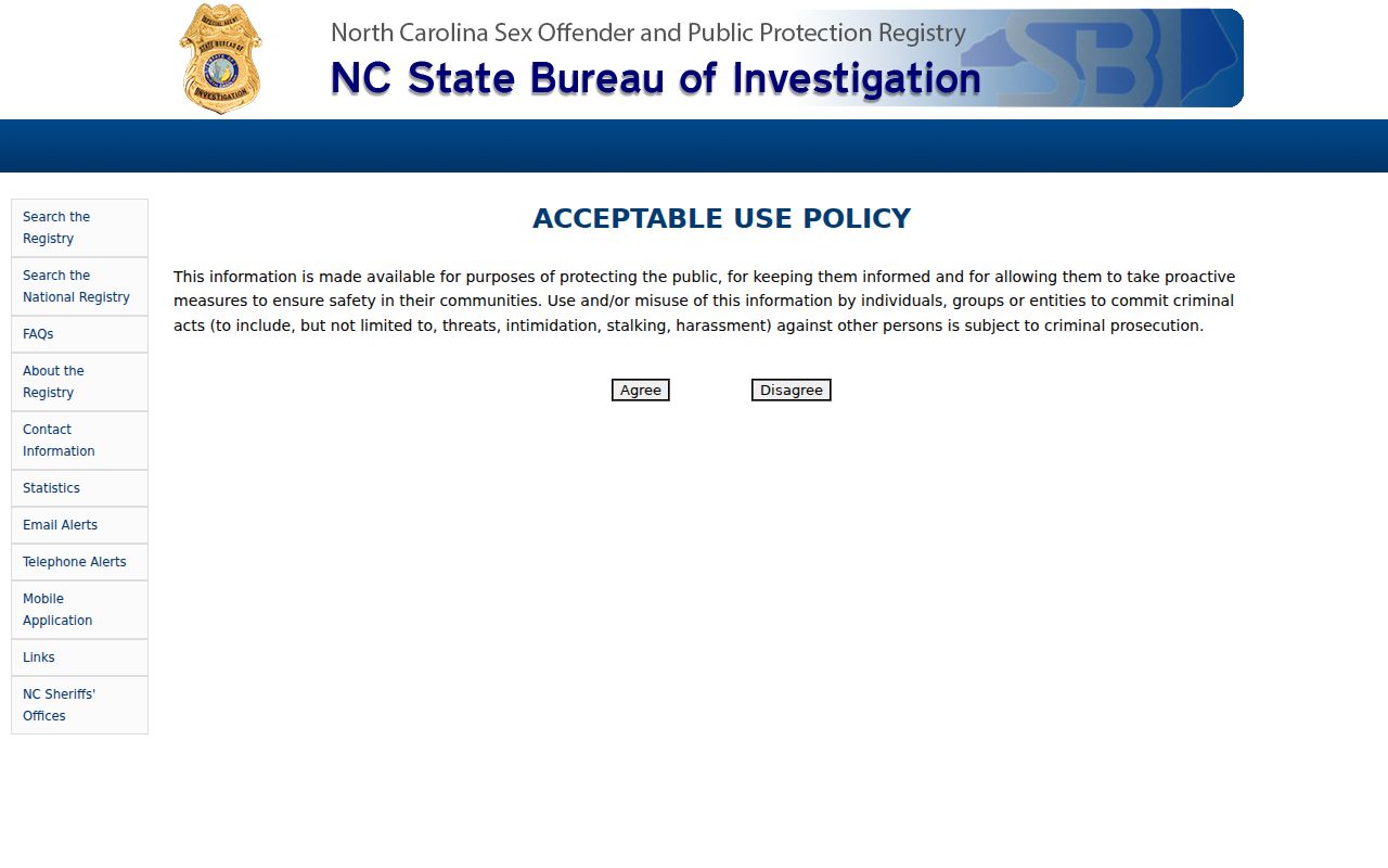 North Carolina Sex Offender and Public Protection Registry search form